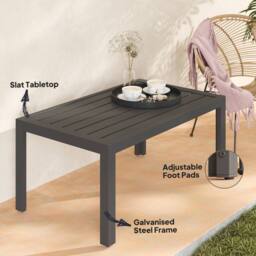 OUTSUNNY Outdoor Side Table Garden Table with Steel Frame & Slat Top Grey - thumbnail 4