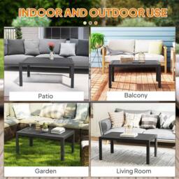 OUTSUNNY Outdoor Side Table Garden Table with Steel Frame & Slat Top Grey - thumbnail 5