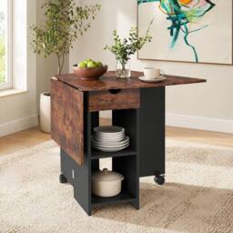 STILVORA Dining Table with Storage & Drop Leaf Rustic Brown