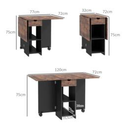 STILVORA Dining Table with Storage & Drop Leaf Rustic Brown - thumbnail 2
