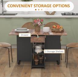 STILVORA Dining Table with Storage & Drop Leaf Rustic Brown - thumbnail 4