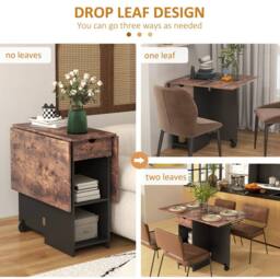 STILVORA Dining Table with Storage & Drop Leaf Rustic Brown - thumbnail 5