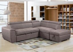 Furnishings For Less UK Nevada Large L Shaped Suede Tilting Headrest & Storage Ottoman Included Right Hand Facing in Light Brown - thumbnail 2