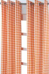 Homescapes Cotton Block Check Gingham Eyelet Curtain Pair in Orange - Size: 140 cm width x 229 cm drop - thumbnail 2