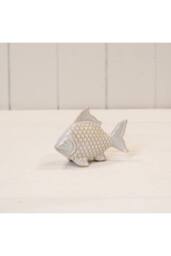 KDMD White Glazed Ceramic Fish Ornament with Textured Detail in Off-White - thumbnail 1