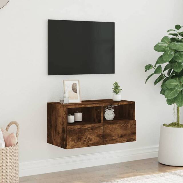 Berkfield Home TV Wall Cabinet Smoked Oak 60x30x30 cm Engineered Wood in Brown - Size: 60 x 30 x 30 cm - image 1