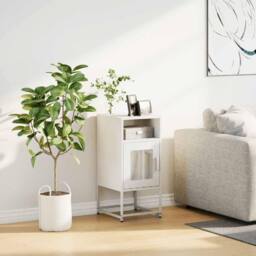 Berkfield Home Elegant Bedside Cabinet White 36x39x78 cm Cold-rolled Steel - Size: 36 x 39 x 78 cm - thumbnail 1