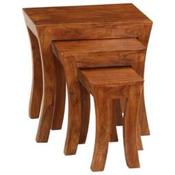 Berkfield Home Nesting Table Set 3 Pieces Solid Acacia Wood 50x35x50 cm Brown - Size: 50 x 35 x 50 cm - thumbnail 3