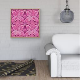 Warren Reed - Designer Pink Abstract Floral Design Framed Canvas in Light Brown - Size: w40 inch x h40 inch - thumbnail 2