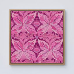 Warren Reed - Designer Pink Abstract Floral Design Framed Canvas in Light Brown - Size: w40 inch x h40 inch - thumbnail 1