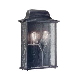 Netlighting Wexford 2 Light Outdoor Wall Half Lantern Light Black Silver IP43 E27