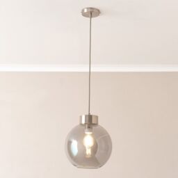 ValueLights Bellamy Smoked Glass Globe Brushed Chrome Capped Ceiling Pendant Light in Grey - thumbnail 1