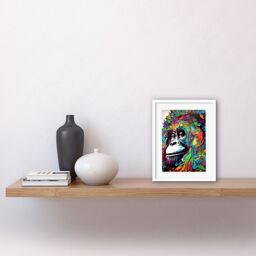 "Artery8 Wall Art Print Orangutan with Flowers Graffiti Colourful Psychedelic Nature Spirit Animal Great Ape Artwork Framed 9X7 Inch - Size: W7"" x H9""" - thumbnail 2