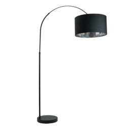 ValueLights Louis Black Arched Floor Lamp with Fabric Drum with Chrome Inner Shade & Bulb - thumbnail 2