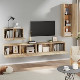 Berkfield Home 4 Piece TV Cabinet Set Sonoma Oak Engineered Wood in Brown - thumbnail 3