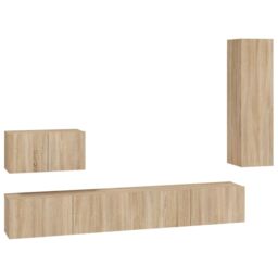 Berkfield Home 4 Piece TV Cabinet Set Sonoma Oak Engineered Wood in Brown - thumbnail 2