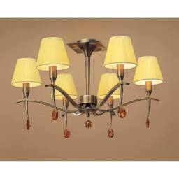 Netlighting Siena Semi Flush Round 6 Light Brass Amber Cream Shades Amber Crystal in Yellow - thumbnail 2