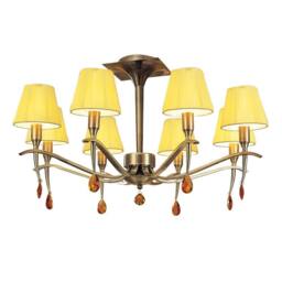 Netlighting Siena Semi Flush Round 6 Light Brass Amber Cream Shades Amber Crystal in Yellow