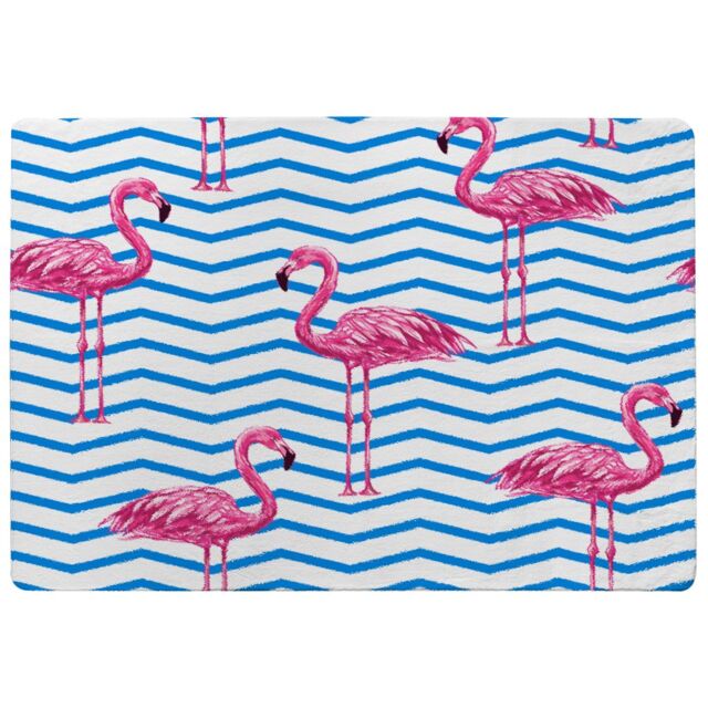 Benjamin Tate Design Flamingo & Blue Geometric Lines Designer Rug in Natural - Size: Large - image 1