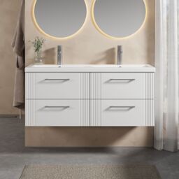 Balterley Wall Hung 4 Drawers Vanity Unit- 2 Ceramic Basin 1200mm, Satin White - thumbnail 2