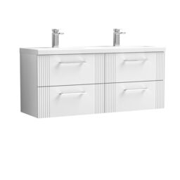 Balterley Wall Hung 4 Drawers Vanity Unit- 2 Ceramic Basin 1200mm, Satin White