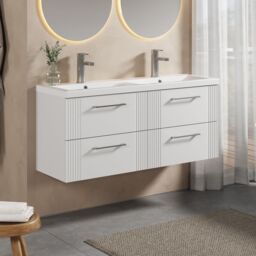 Balterley Wall Hung 4 Drawers Vanity Unit- 2 Ceramic Basin 1200mm, Satin White - thumbnail 4