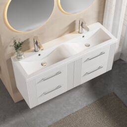 Balterley Wall Hung 4 Drawers Vanity Unit- 2 Ceramic Basin 1200mm, Satin White - thumbnail 3