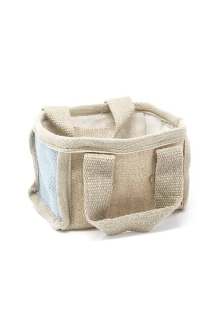 KDMD Teal Jute & Cotton Mini Shopping Basket 16x10x12cm - Size: 16 x 10 x 12 cm - image 1
