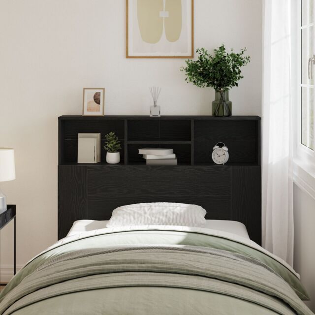 Berkfield Home Headboard Cabinet Black Oak 120x19x103.5 cm Engineered Wood - image 1