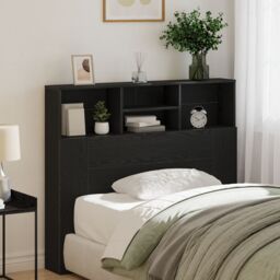 Berkfield Home Headboard Cabinet Black Oak 120x19x103.5 cm Engineered Wood - thumbnail 4