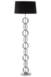 Orsina Floor Lamp with Multi Ring Base, High Gloss Nickel Chain Design, Black Fabric Shade Standing Lamp