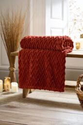 Deyongs Tadcaster Luxury Soft Chevron Throw - 140x180cm Warm & Soft Blanket in Terracotta - Size: 140 cm x 180 cm - thumbnail 1