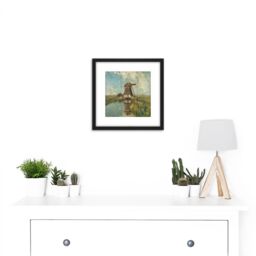 Artery8 Paul Gabriel A Windmill On A Polder Waterway 8X8 Inch Square Wooden Framed Wall Art Print Picture with Mount in Black - thumbnail 2