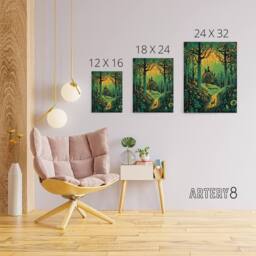 "Artery8 Cabin Hut In A Forest At Sunrise Canvas Wall Art Print in Green - Size: W18"" x H24""" - thumbnail 4