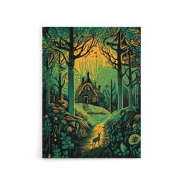 "Artery8 Cabin Hut In A Forest At Sunrise Canvas Wall Art Print in Green - Size: W18"" x H24""" - thumbnail 1