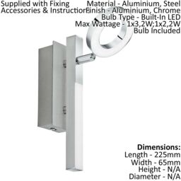 Loops Wall Spot Light Aluminium Chrome Shade Satined Plastic Bulb LED 1x3.2W 1x2.2W - thumbnail 2