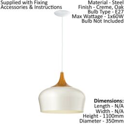 Loops Pendant Ceiling Light Colour Cream & Oak Coloured Steel Bulb E27 1x60W in Metallics - thumbnail 2