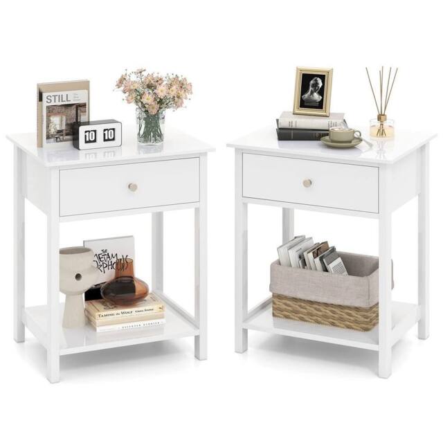 VOGREX 2 Pcs 2-Tier Nightstand Shelf White - image 1