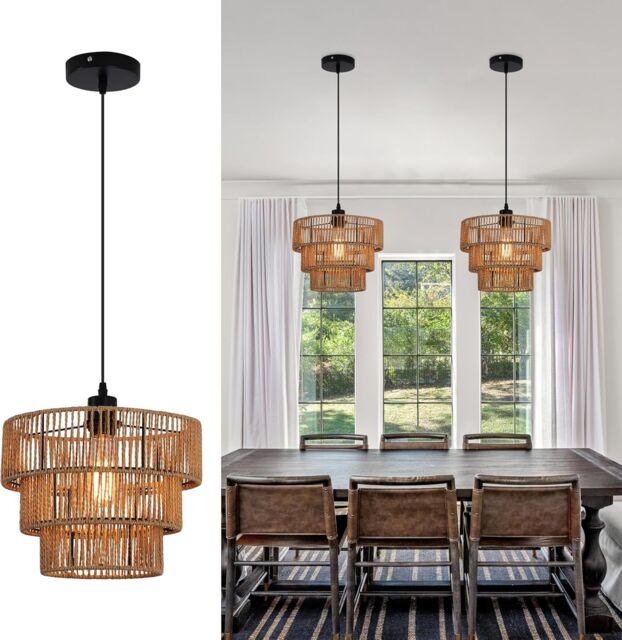 Garwarm Boho Chandelier Light Fixture, Farmhouse Rattan Pendant Light in Bronze - image 1