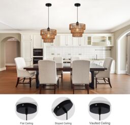 Garwarm Boho Chandelier Light Fixture, Farmhouse Rattan Pendant Light in Bronze - thumbnail 3