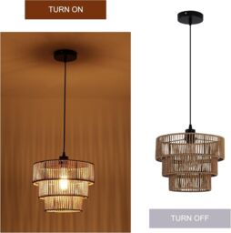 Garwarm Boho Chandelier Light Fixture, Farmhouse Rattan Pendant Light in Bronze - thumbnail 2