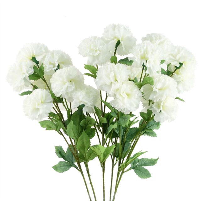 Leaf Pack of 6 x 70cm White Artificial Carnation Stem - 4 Flowers - Size: 6 x 70 cm - image 1