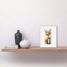 "Artery8 Wall Art Print Wildflower Bouquet in Upcycled Glass Wine Bottle Artwork Framed 9X7 Inch in White - Size: W7"" x H9""" - thumbnail 2