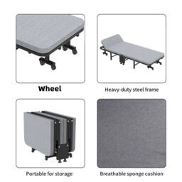 Nordara Single Foldable Folding Bed & Mattress Guest Bed Portable Large Bed in Grey - thumbnail 5
