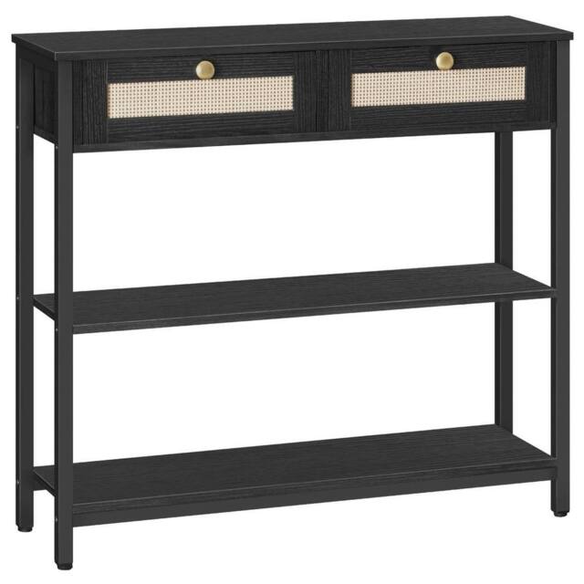 FORGEVIO Rattan-Like Black Console Table, 3-Tier Hallway - image 1