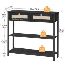 FORGEVIO Rattan-Like Black Console Table, 3-Tier Hallway - thumbnail 2