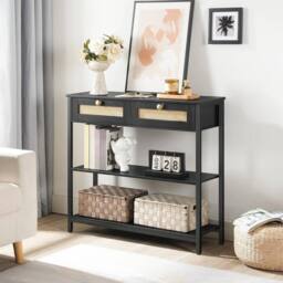 FORGEVIO Rattan-Like Black Console Table, 3-Tier Hallway - thumbnail 4