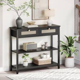 FORGEVIO Rattan-Like Black Console Table, 3-Tier Hallway - thumbnail 3