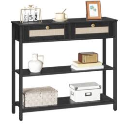 FORGEVIO Rattan-Like Black Console Table, 3-Tier Hallway - thumbnail 6