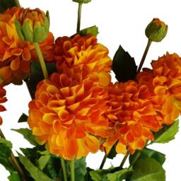 Leaf 75cm Pack of 6 x Artificial Dahlia PomPom Flower Stem Orange - thumbnail 7